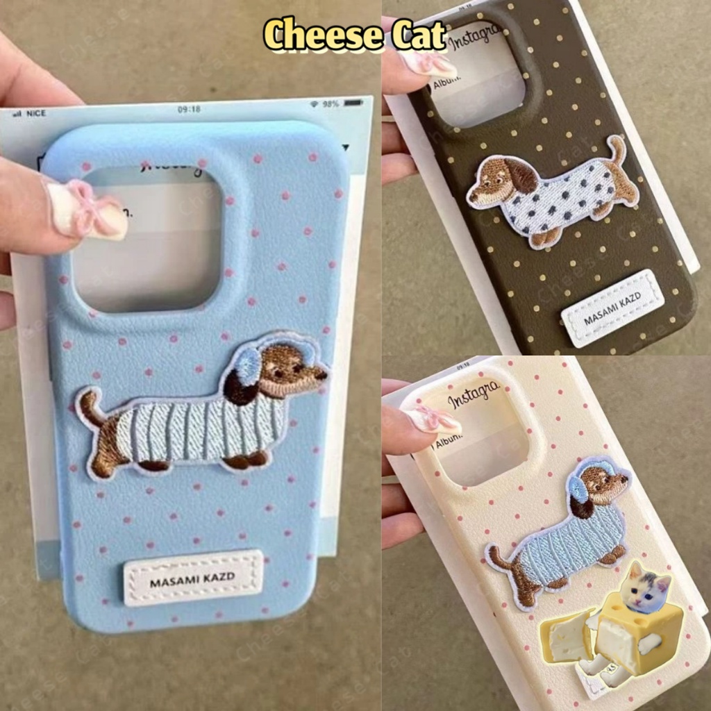 ins chấm bi Ốp lưng dachshund thêu họa tiết iPhone cho iPhone 13 14 15 11 12 16 17 Pro Max Plus 17 Air Xs Max XR