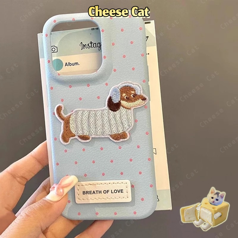 ins chấm bi Ốp lưng dachshund thêu họa tiết iPhone cho iPhone 13 14 15 11 12 16 17 Pro Max Plus 17 Air Xs Max XR