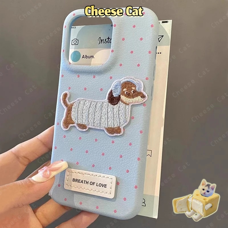 ins chấm bi Ốp lưng dachshund thêu họa tiết iPhone cho iPhone 13 14 15 11 12 16 17 Pro Max Plus 17 Air Xs Max XR