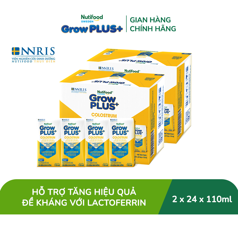 [SVIP] Combo 2 Thùng 24 hộp Sữa bột pha sẵn Nutifood Sweden GrowPLUS+ Colostrum Lactoferrin 110ml