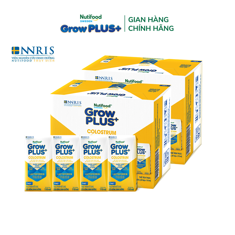 [SVIP] Combo 2 Thùng 24 hộp Sữa bột pha sẵn Nutifood Sweden GrowPLUS+ Colostrum Lactoferrin 110ml