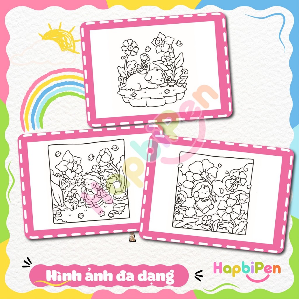 Tranh tô màu thư giãn cho bé gôm 41 trang A4 A5 với chủ đề Cozy Garden phong cách Kawaii chibi Vol 8