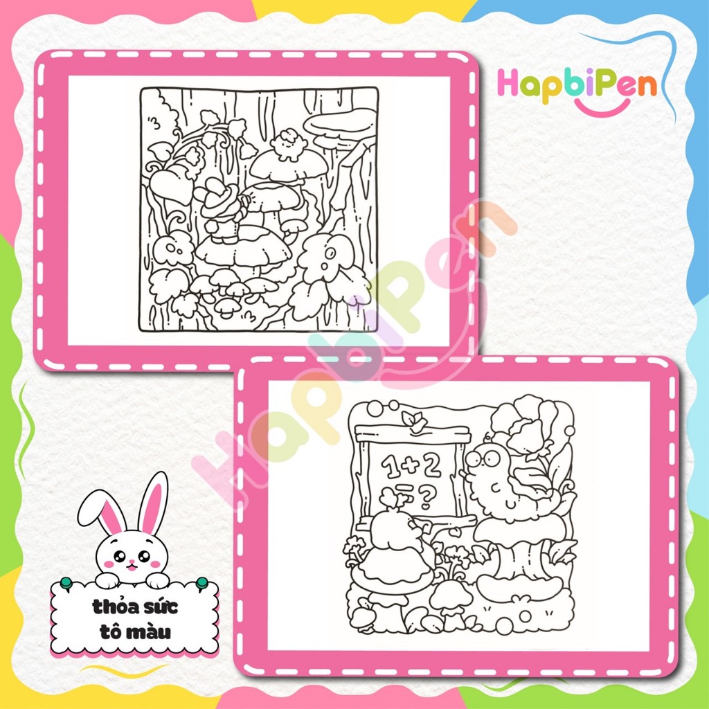 Tranh tô màu thư giãn cho bé gôm 41 trang A4 A5 với chủ đề Cozy Garden phong cách Kawaii chibi Vol 8