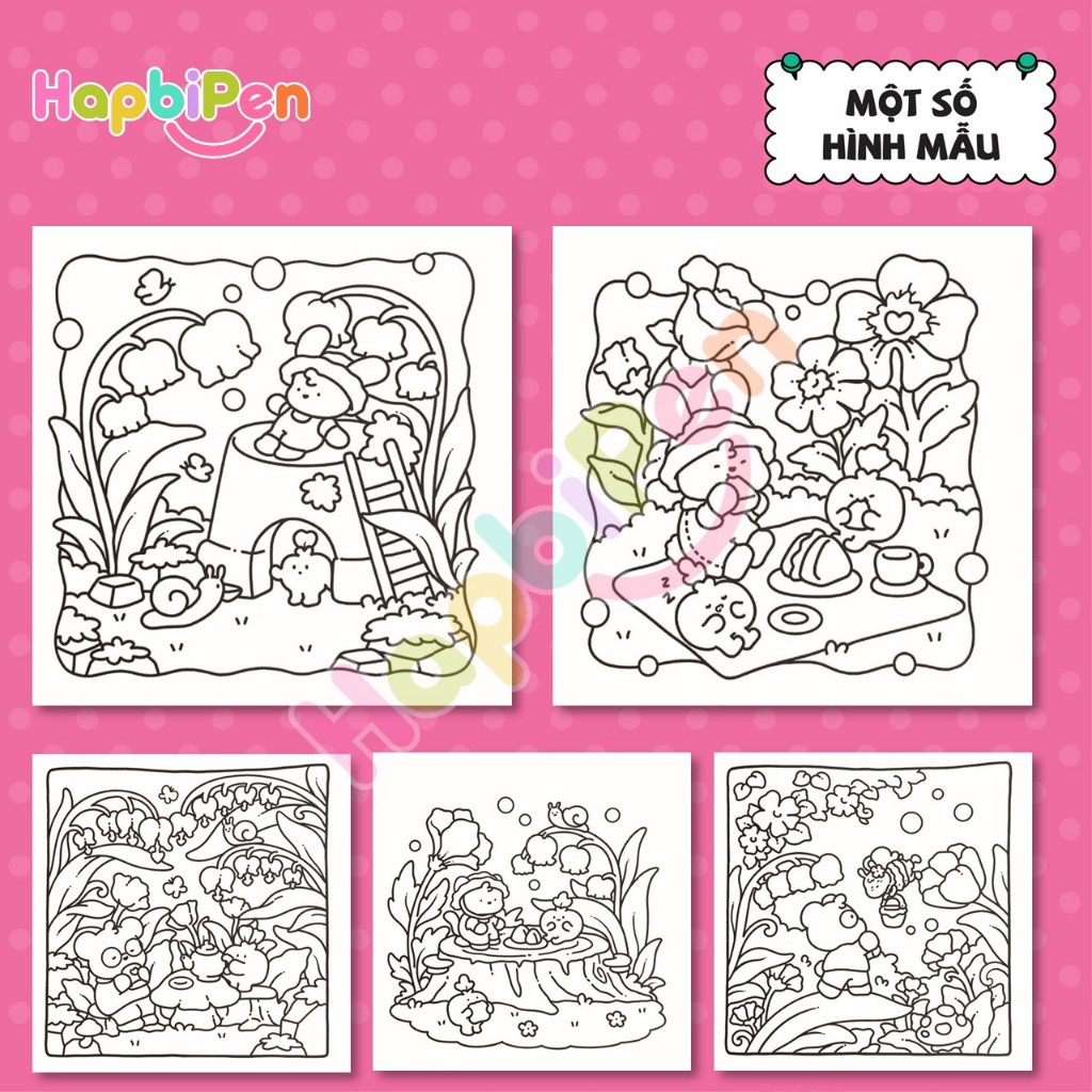 Tranh tô màu thư giãn cho bé gôm 41 trang A4 A5 với chủ đề Cozy Garden phong cách Kawaii chibi Vol 8