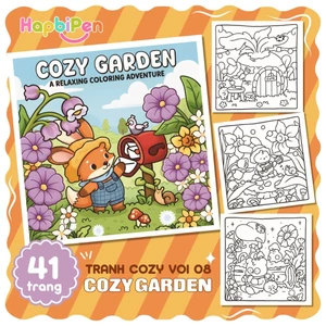 Tranh tô màu thư giãn cho bé gôm 41 trang A4 A5 với chủ đề Cozy Garden phong cách Kawaii chibi Vol 8