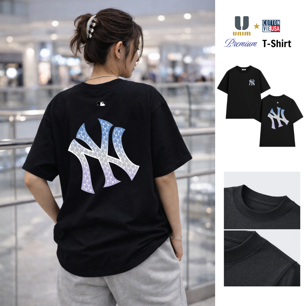 Áo Thun NYC LA B NewYork UnimClub Form Rộng Cotton Cao Cấp Co Giãn 2 Chiều Logo Cao Su