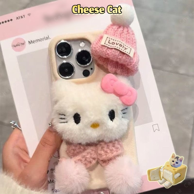 Khăn choàng lông màu hồng Mũ Kitty iPhone cho iPhone 14 13 15 11 12 16 17 Pro Max Plus 17 Air 7 8 Plus Xs Max XR