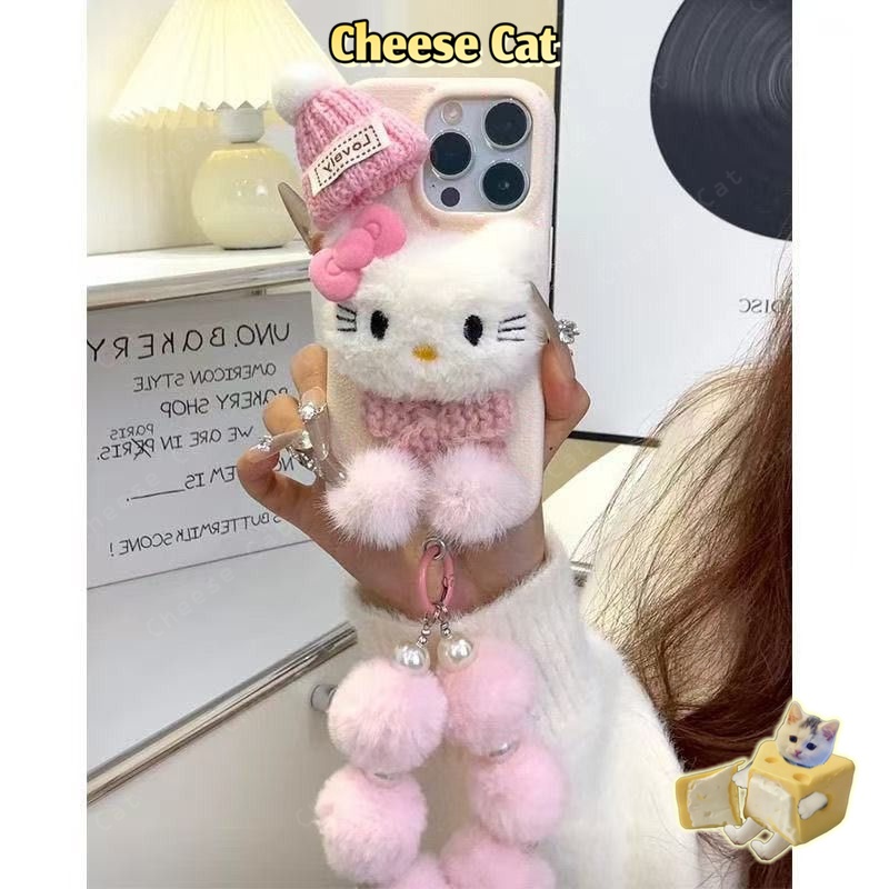 Khăn choàng lông màu hồng Mũ Kitty iPhone cho iPhone 14 13 15 11 12 16 17 Pro Max Plus 17 Air 7 8 Plus Xs Max XR
