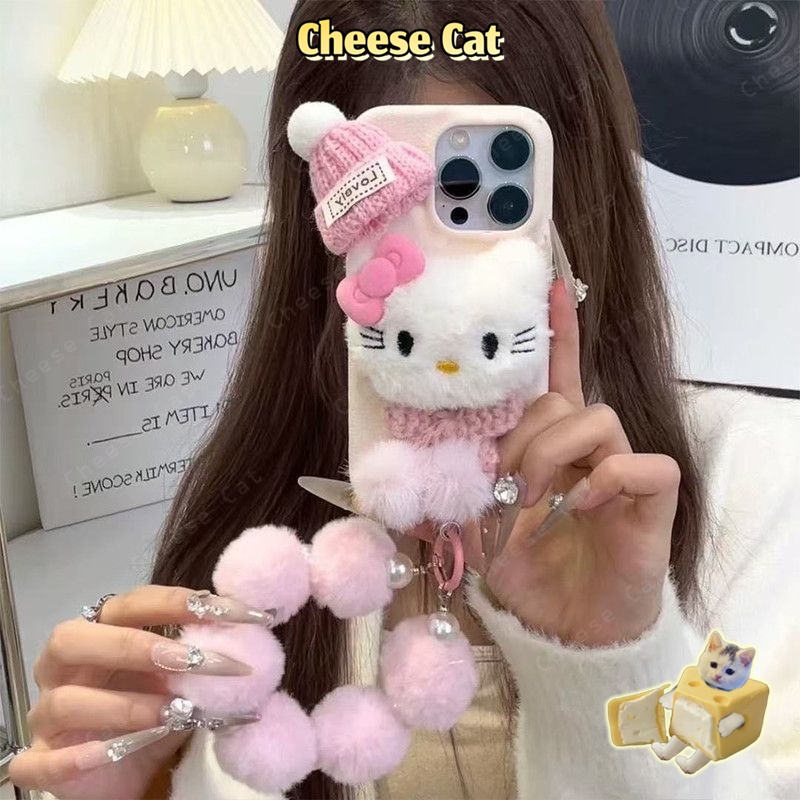 Khăn choàng lông màu hồng Mũ Kitty iPhone cho iPhone 14 13 15 11 12 16 17 Pro Max Plus 17 Air 7 8 Plus Xs Max XR