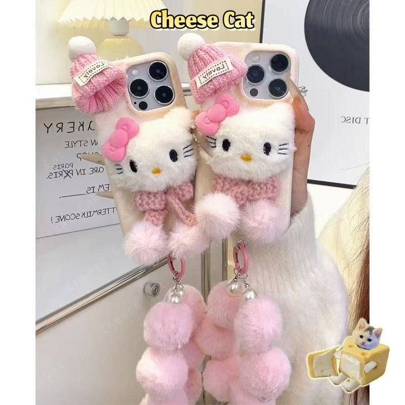 Khăn choàng lông màu hồng Mũ Kitty iPhone cho iPhone 14 13 15 11 12 16 17 Pro Max Plus 17 Air 7 8 Plus Xs Max XR