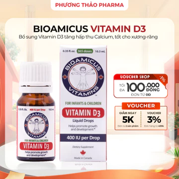 Bioamicus Vitamin D3 bổ sung Vitamin D3 tăng hấp thu Calcium, tốt cho xương và răng của trẻ