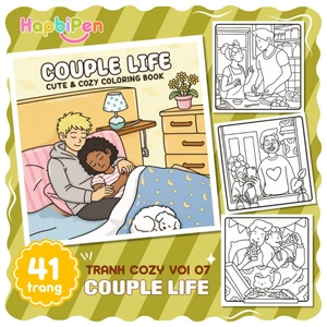 Tranh tô màu Cozy thư giãn với 41 trang nét vẽ bold line cho bé với chủ đề Couple Life Vol 07
