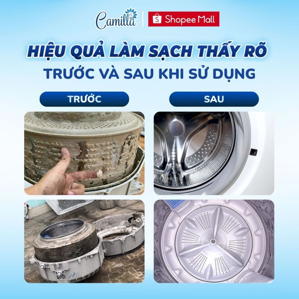 Tẩy Lồng Máy Giặt CAMILLA Cao Cấp, Oxy Hoạt Tính, Tẩy Sạch 99% Và Bảo Vệ Áo Quần | 300Gr