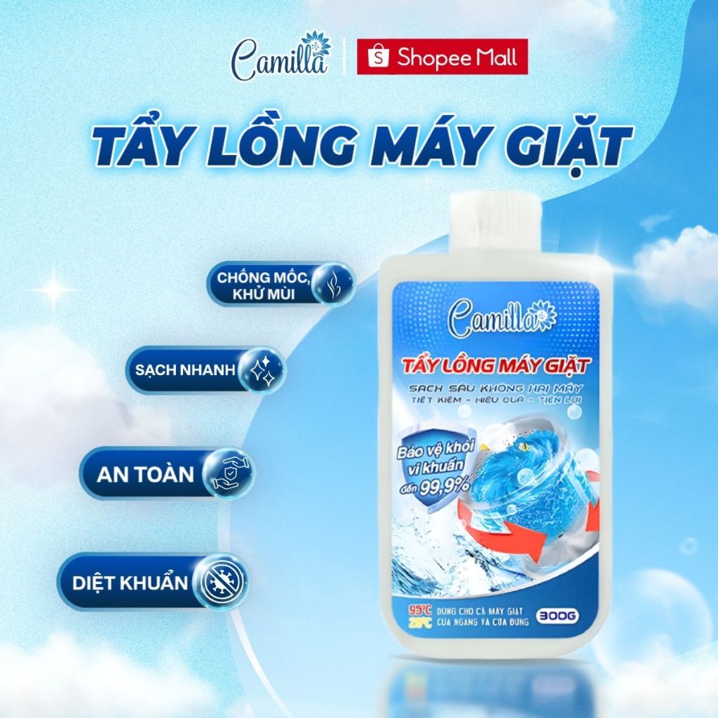 Tẩy Lồng Máy Giặt CAMILLA Cao Cấp, Oxy Hoạt Tính, Tẩy Sạch 99% Và Bảo Vệ Áo Quần | 300Gr