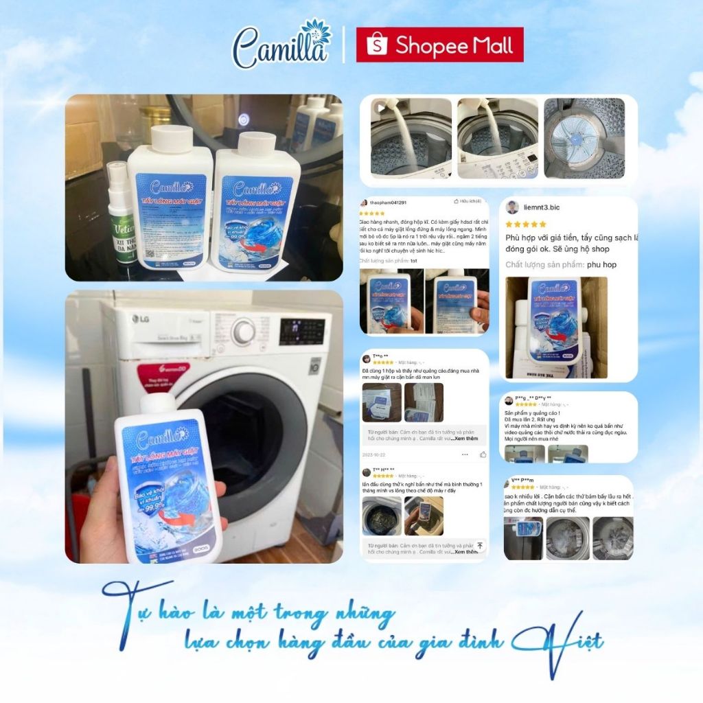 Tẩy Lồng Máy Giặt CAMILLA Cao Cấp, Oxy Hoạt Tính, Tẩy Sạch 99% Và Bảo Vệ Áo Quần | 300Gr