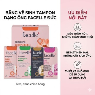 (Châu Âu) Tampon Facelle Băng Vệ Sinh Dạng Ống Tiện Lợi Nhập Khẩu Đức An Toàn