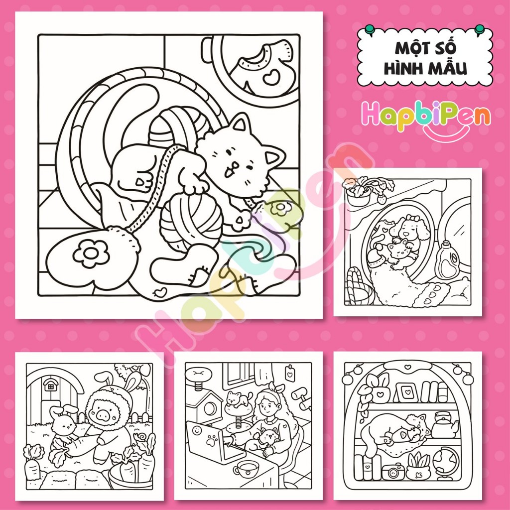Tranh tô màu cho bé vẽ với 40 trang hình ảnh các con vật thú cưng Chủ đề Chill Moments COZY009