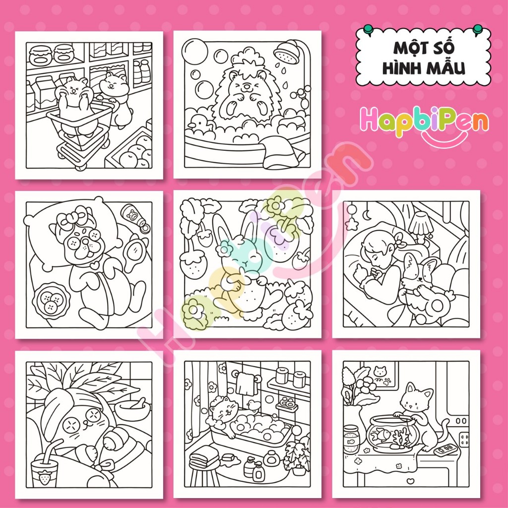 Tranh tô màu cho bé vẽ với 40 trang hình ảnh các con vật thú cưng Chủ đề Chill Moments COZY009