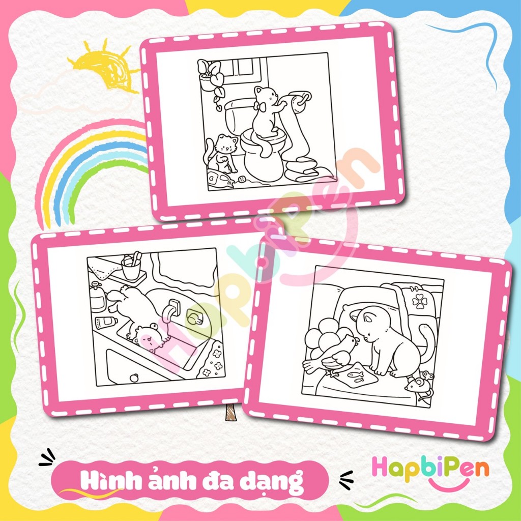 Tranh tô màu cho bé vẽ với 40 trang hình ảnh các con vật thú cưng Chủ đề Chill Moments COZY009