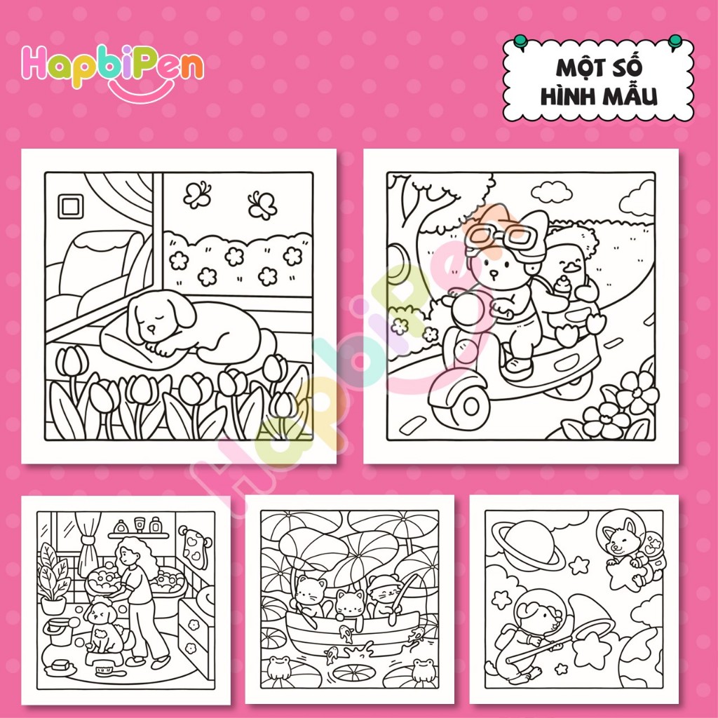 Tranh tô màu cho bé vẽ với 40 trang hình ảnh các con vật thú cưng Chủ đề Chill Moments COZY009