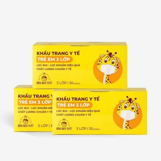 Combo 3 Hộp Khẩu trang Bông Bạch Tuyết Trẻ Em 3 lớp cho bé 6 -11 tuổi (30 cái/ hộp) (khủng long)