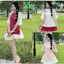 Đầm váy ngắn, hán phục Tết áo Voan thêu hoa 2 lớp đính nơ kèm chân váy Voan Tơ ngắn xếp ly 2 lớp