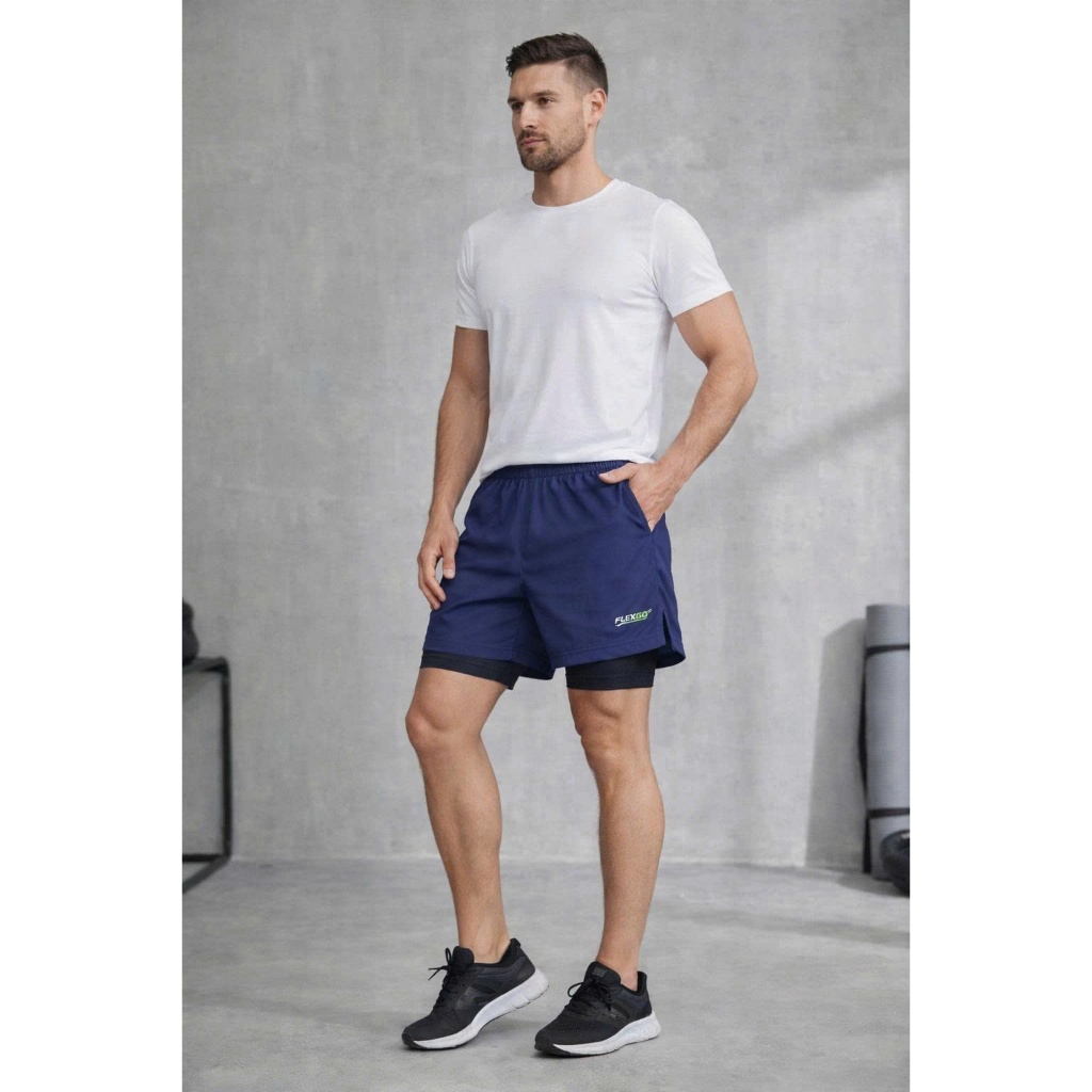 (Hỏa tốc HCM) Quần Short Nam Flexgo 2 Lớp Chạy Bộ Có Túi Khóa Sau  Quần Thể Thao Gym Co Giãn, Nhanh Khô, Đựng Điện Thoại