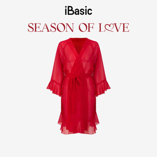 [SEASON OF LOVE] Áo choàng ngủ Kimono màu đỏ voan gợi cảm nhún bèo nữ tính màu đỏ iBasic SW084
