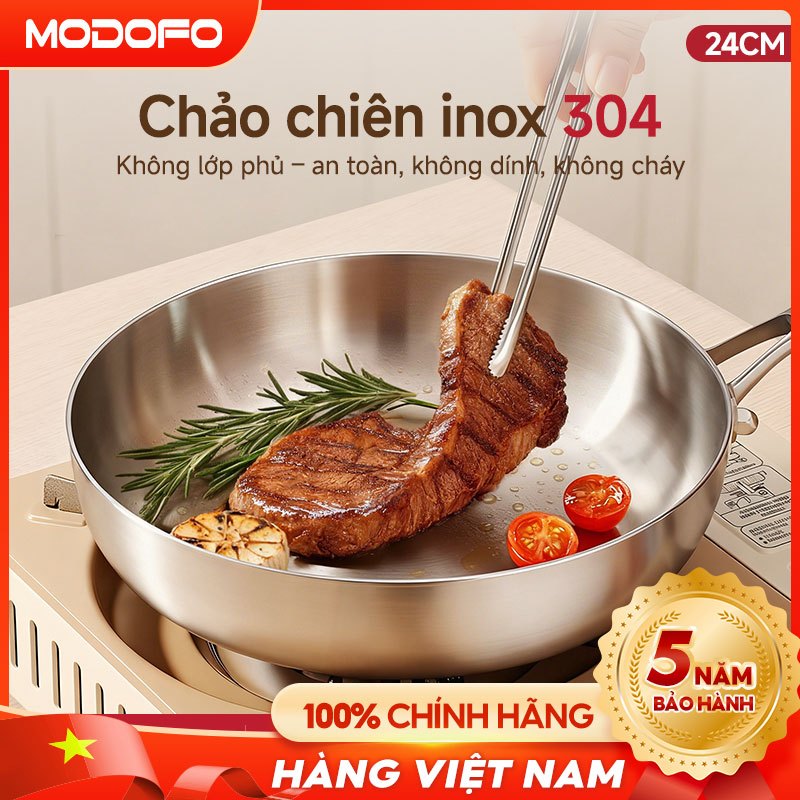 【Chảo inox (không phủ chống dính) 】MODOFO 3 lớp nguyên khối，bền đẹp,dùng cho mọi loại bếp
