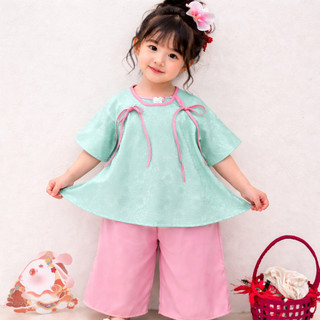 Bộ đồ bà ba bé gái chất lụa gấm cao cấp chơi Trung Thu, Pháp phục đi chùa cho bé phối nơ xinh xắn dễ thương BB03-BIATON