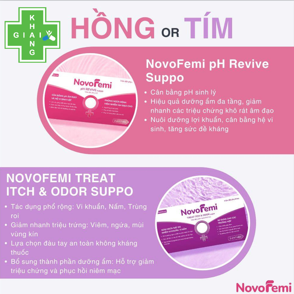 [CHE TÊN SP] Viên đặt ngừa viêm, giúp se khít, phục hồi pH NovoFemi hồng (Hộp 14 viên)  *Khách mua 7v là không có hộp