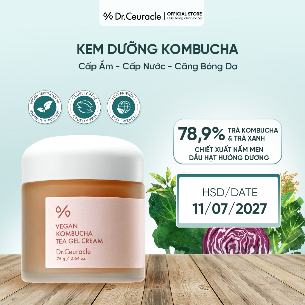 [Woo x Dr.Ceuracle] [DATE 07/2027] Kem Dưỡng Kombucha Cấp Ẩm Căng Bóng Da Dr.Ceuracle Vegan Kombucha Tea Gel Cream 75g