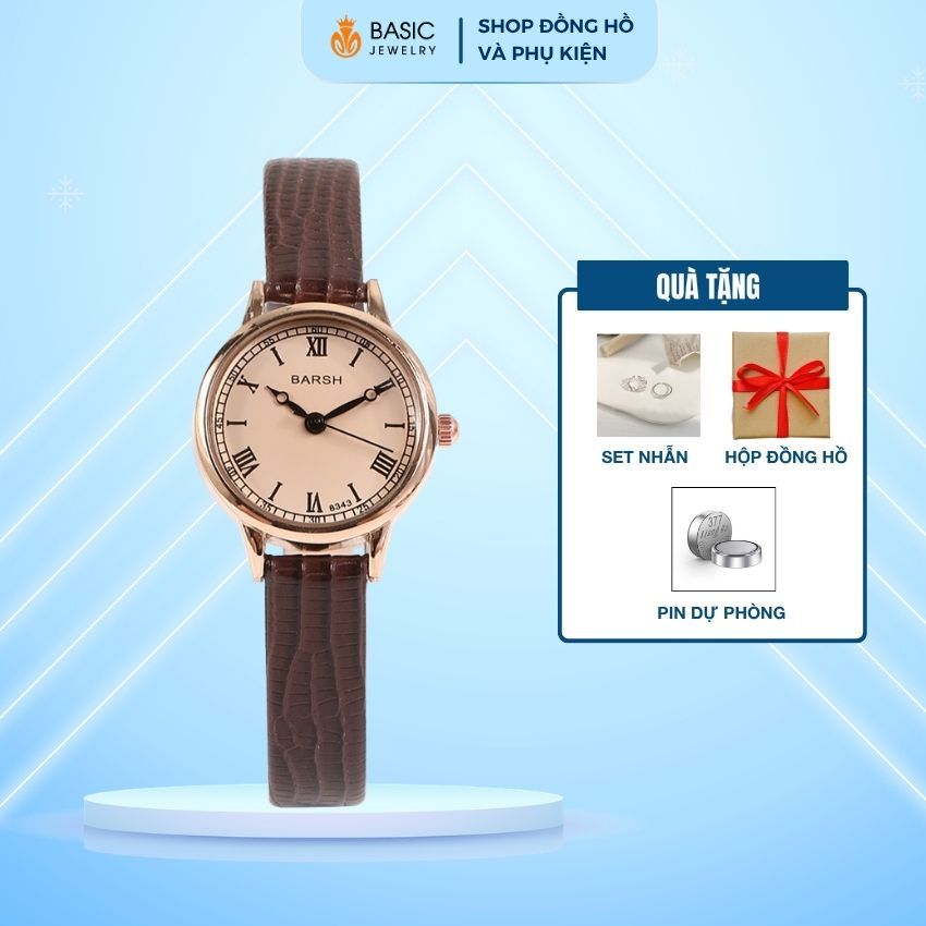 Đồng hồ nữ thời trang vintage BARSH DH06 mặt nhỏ dây da mềm ôm tay phong cách Hàn Quốc Basic Jewelry