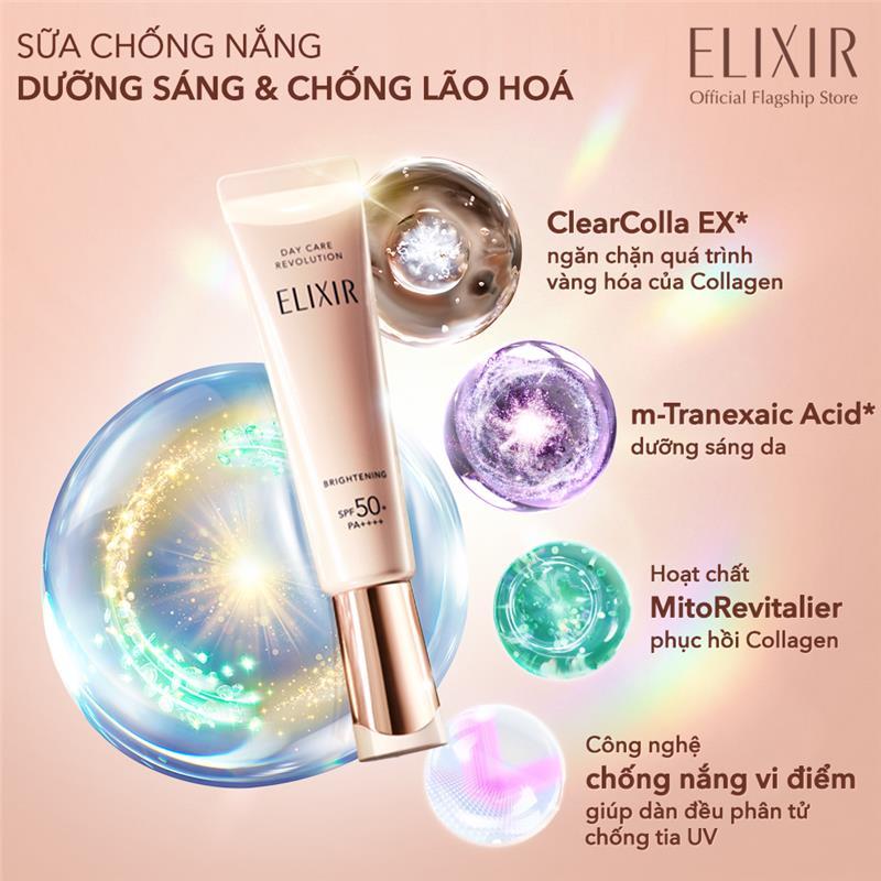 (KOL Live) Sữa chống nắng dưỡng sáng phục hồi Collagen từ cấp độ tế bào - Elixir Day care Revolution SPF50+ 35ml