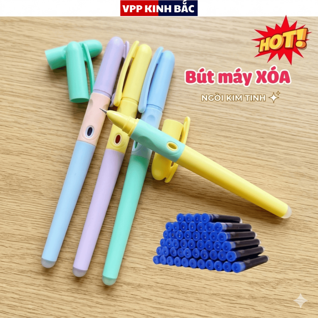 (Mẫu Mới) BÚT MÁY XÓA S01, Ngòi KIM TINH 0.38 mm, Dễ Tẩy Xóa, Êm Trơn, Kèm Piton Bơm Mực.