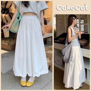 Chân Váy Midi Dài Dáng Xòe Gấu Nhún Bèo Vải Đũi Xốp Lưng Chun Phong Cách Vintage - Cakecat