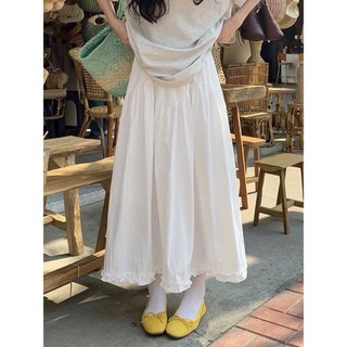 Chân Váy Midi Dài Dáng Xòe Gấu Nhún Bèo Vải Đũi Xốp Lưng Chun Phong Cách Vintage - Cakecat