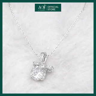 Dây Chuyền Nữ ADJ Bạc Ý 925 Hình Nơ Cách Điệu Nạm Đá CZ Tấm, Vòng Cổ Cao Cấp Đính Đá CZ Sang Trọng - SD54127AD