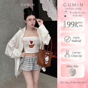 Set 3 món quây GUMIN thiết kế áo thun quây ống mix áo sơ mi dáng rộng thụng kèm quần bom caro sang chảnh cao cấp