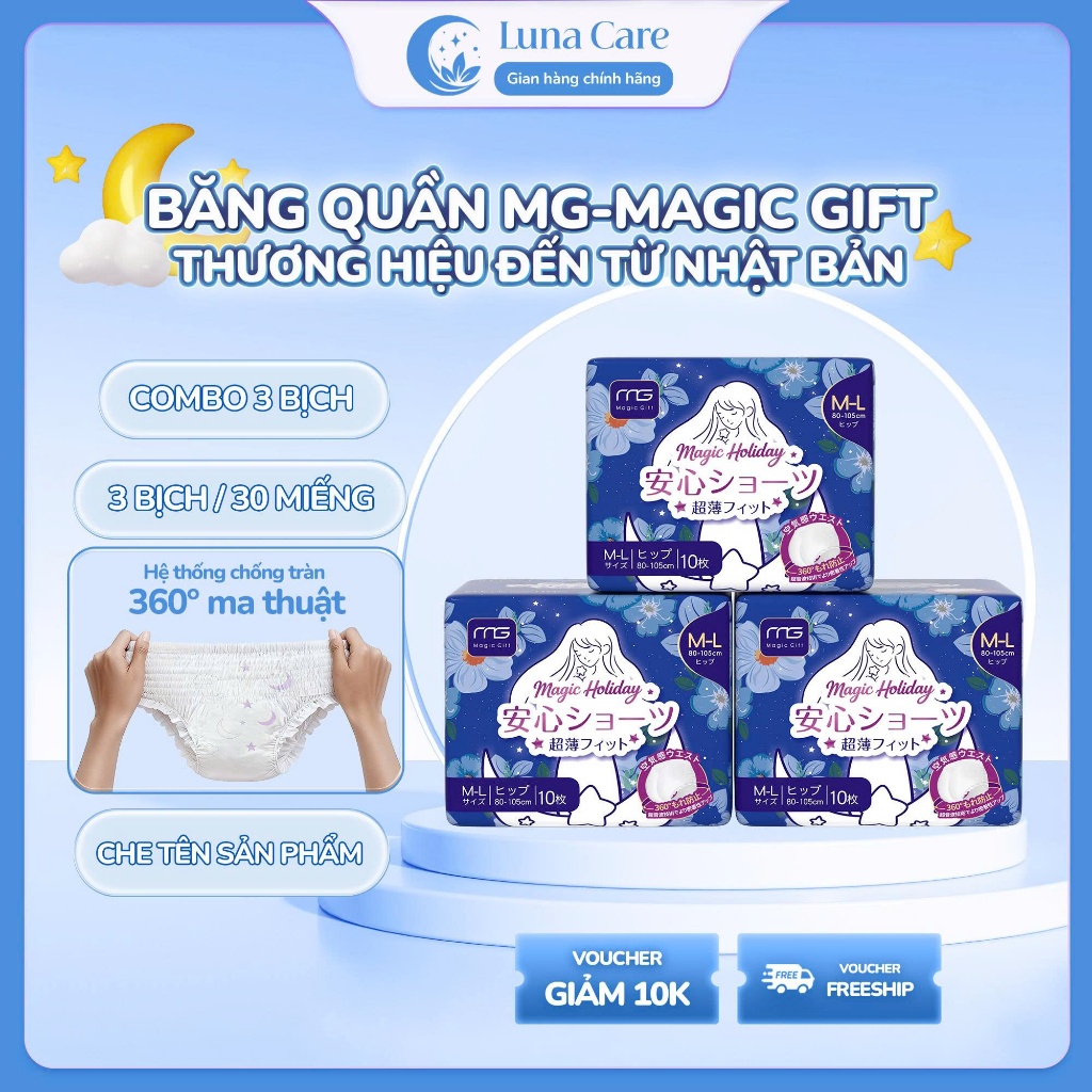 [COMBO 2 TẶNG 1] BVS Băng Vệ Sinh Quần MG Magic Gift Công Nghệ Nhật Bản Chống Tràn Tuyệt Đối Cho Ngày Và Đêm