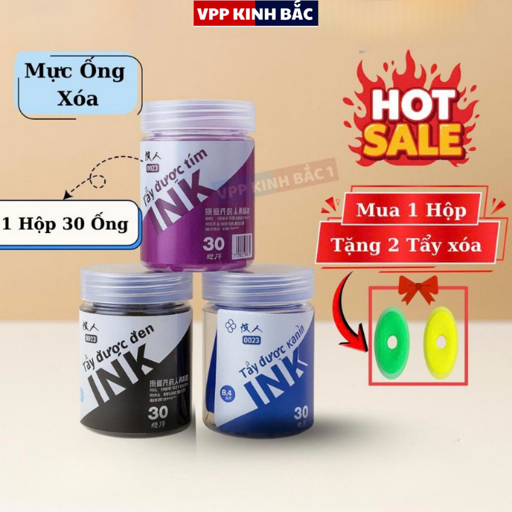 Combo 30 Ống Mực Bút Máy Xóa Được Tặng 2 tẩy – Viết Sai Không Lo, Tẩy Sạch Từng Nét