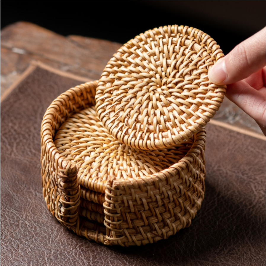 Bộ Lót Ly, Lót Cốc Bằng Mây Tre Đan 7 Món