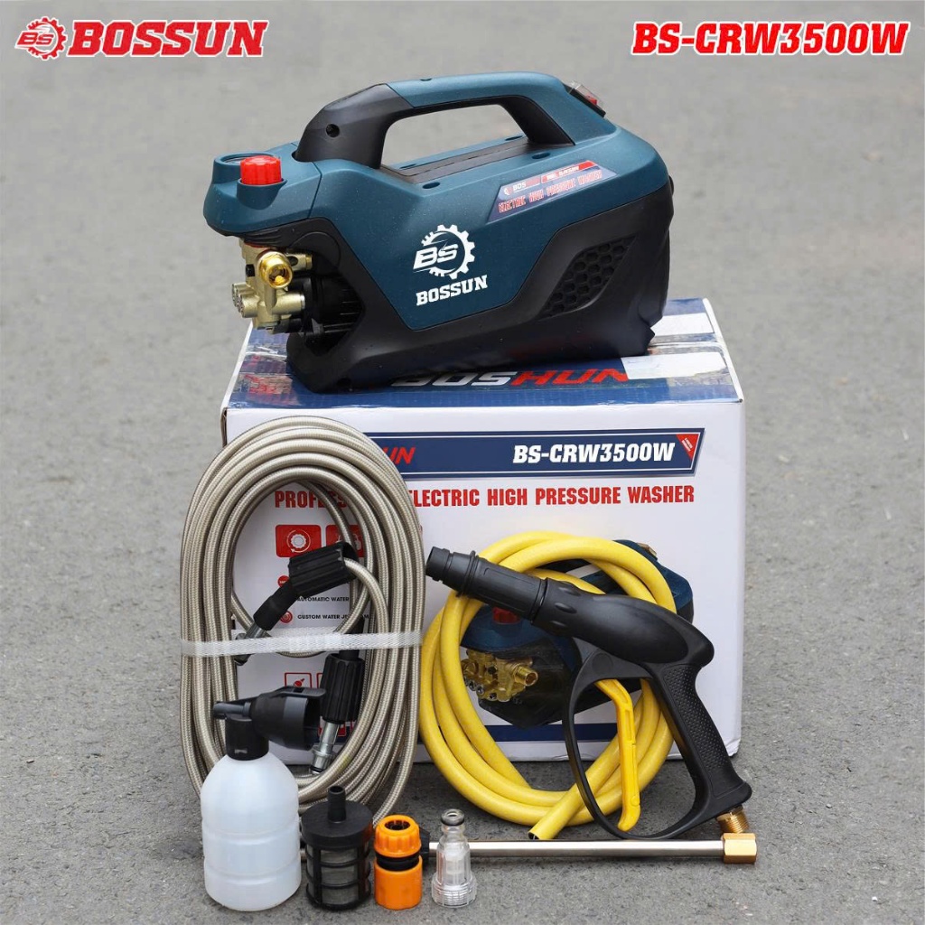 Máy Rửa Xe Áp Lực Cao BOSSUN BS-CRW3500W–Công Suất 3500W, Có Chỉnh Áp, Full Phụ Kiện