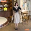Set thiết kế BEMINE áo cổ sen phối gợn chân váy chữ A dáng dài-ST452