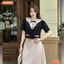 Set thiết kế BEMINE áo cổ sen phối gợn chân váy chữ A dáng dài-ST452