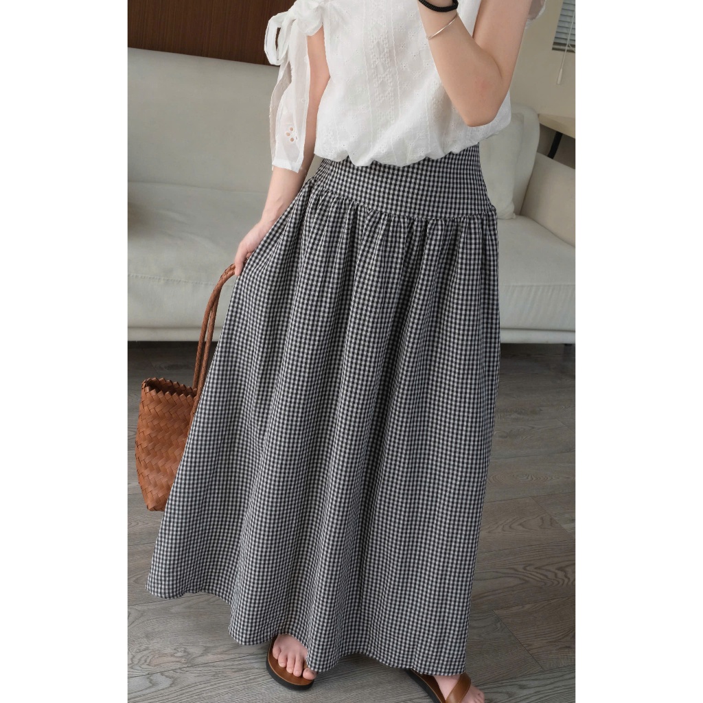 Gingham Skirt (TSW) Chân váy kẻ caro cạp phẳng dáng dài Nữ the.sweaterweather