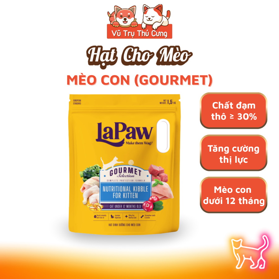 Thức Ăn Hạt Cho Mèo Lapaw Túi 1.5Kg - Hỗ Trợ Tiết Niệu, Tiêu Hóa