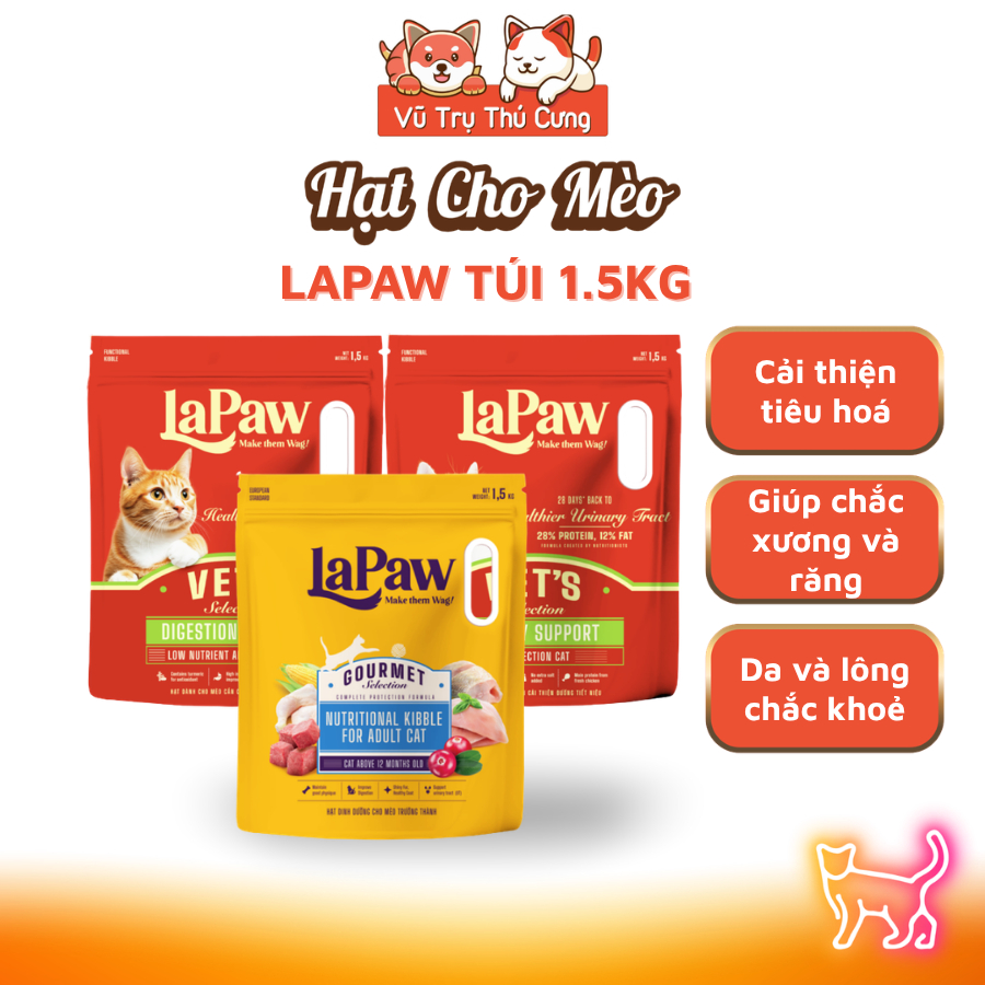 Thức Ăn Hạt Cho Mèo Lapaw Túi 1.5Kg - Hỗ Trợ Tiết Niệu, Tiêu Hóa