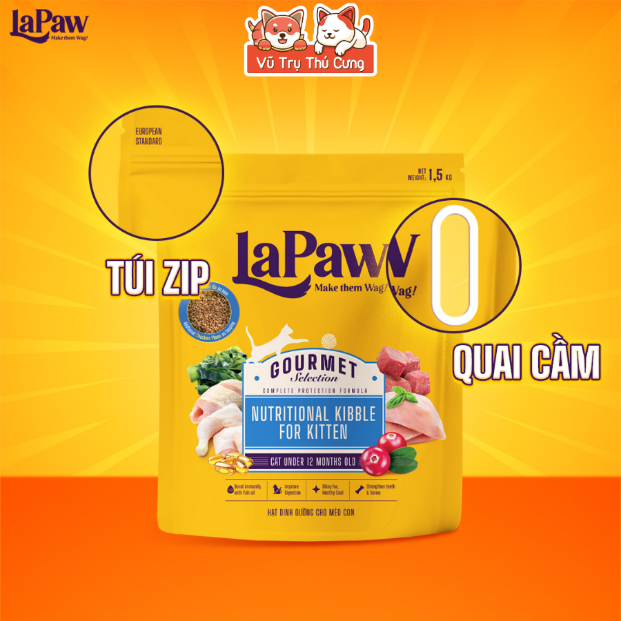 Thức Ăn Hạt Cho Mèo Lapaw Túi 1.5Kg - Hỗ Trợ Tiết Niệu, Tiêu Hóa