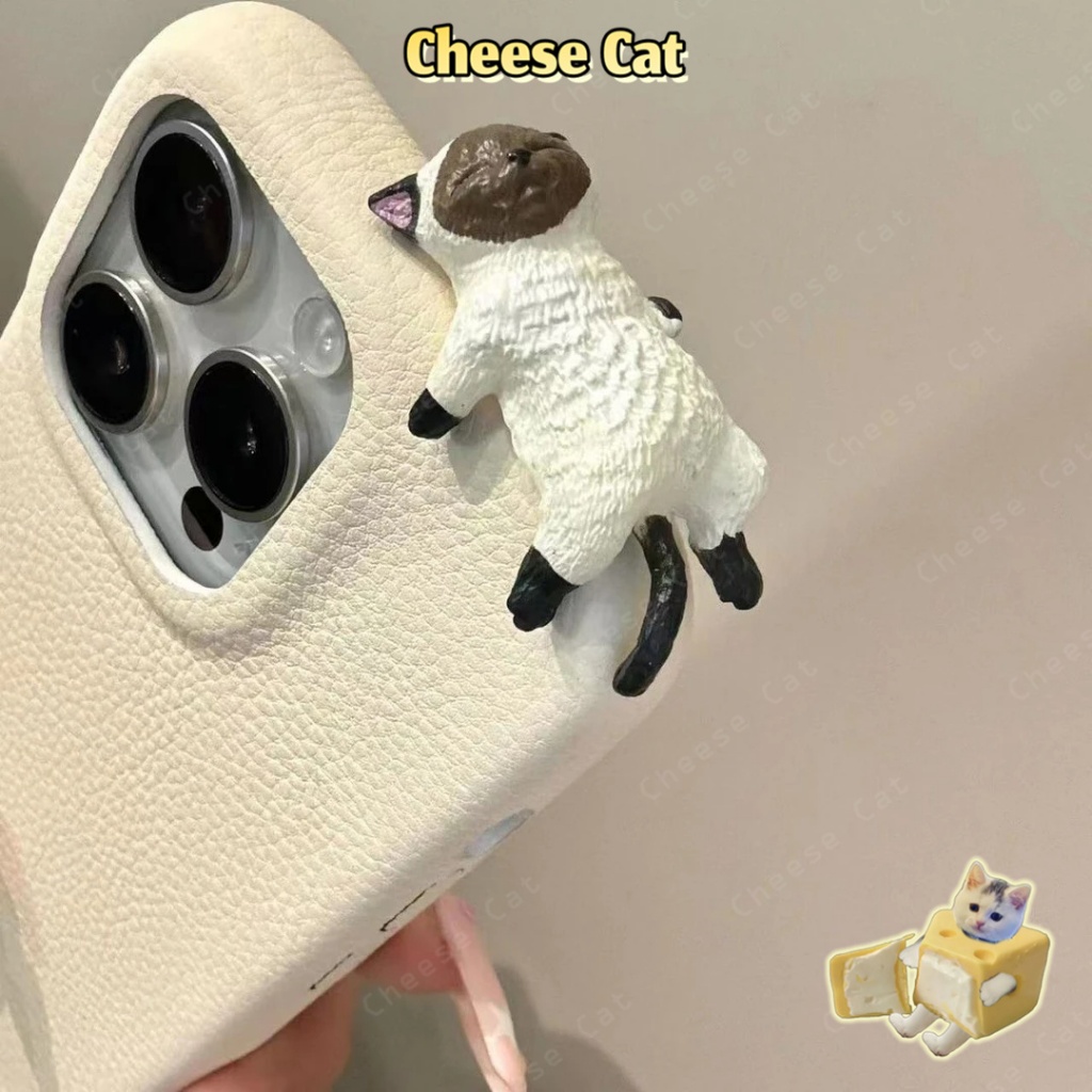 Vỏ điện thoại bằng da Mèo Xiêm ngủ Vỏ iPhone cho iPhone 16 11 12 14 13 15 17 Pro Max Plus 17 Air 7 8 Plus Xs Max XR